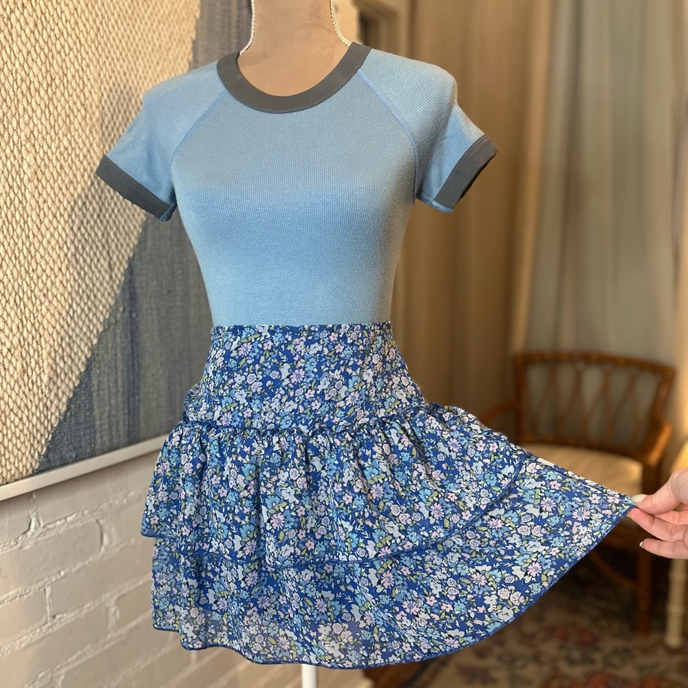 Wild Fable Blue Floral Ruffle Tiered Skirt - Picture 2 of 10